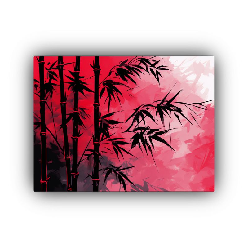 GENERICO - Cuadros Decorativos Con Bambú En Tonos Rojo Y Negro 120x80cm
