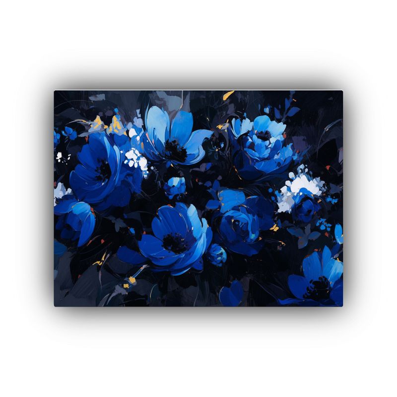 GENERICO - Cuadro Espectacular Flores En Azul Y Negro Sobre Lienzo Para 120x80cm