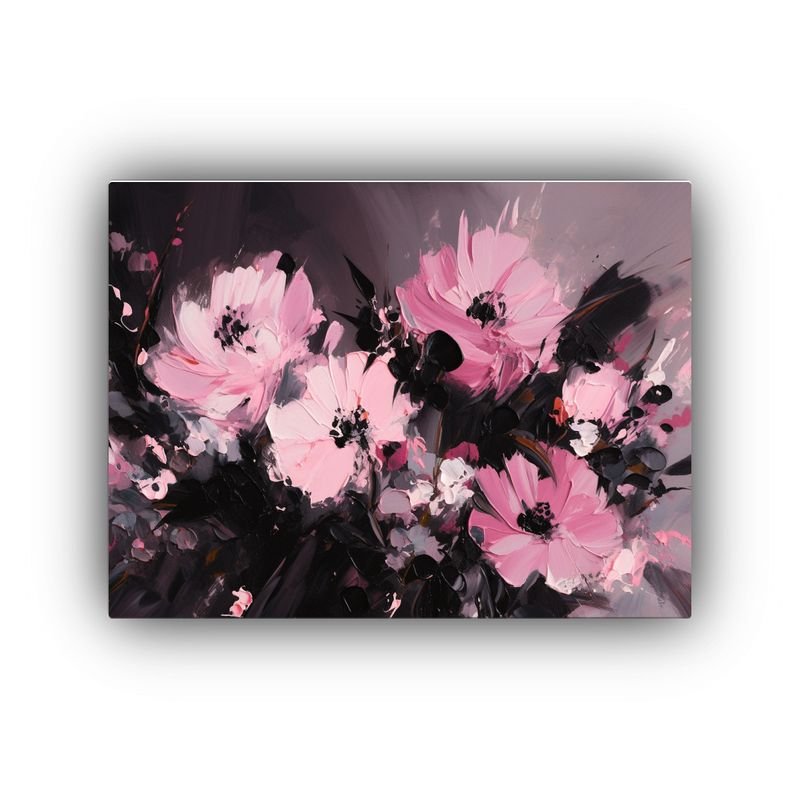 GENERICO - Pintura Floral En Lienzo Negro Y Rosa Composición Temátic 120x80cm