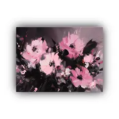 GENERICO - Pintura Floral En Lienzo Negro Y Rosa Composición Temátic 120x80cm
