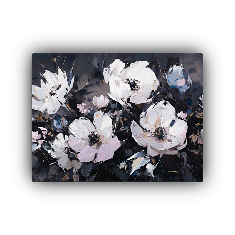 GENERICO - Cuadro Negro Intenso Con Flores En Lienzo Estilo Decorativo 120x80cm