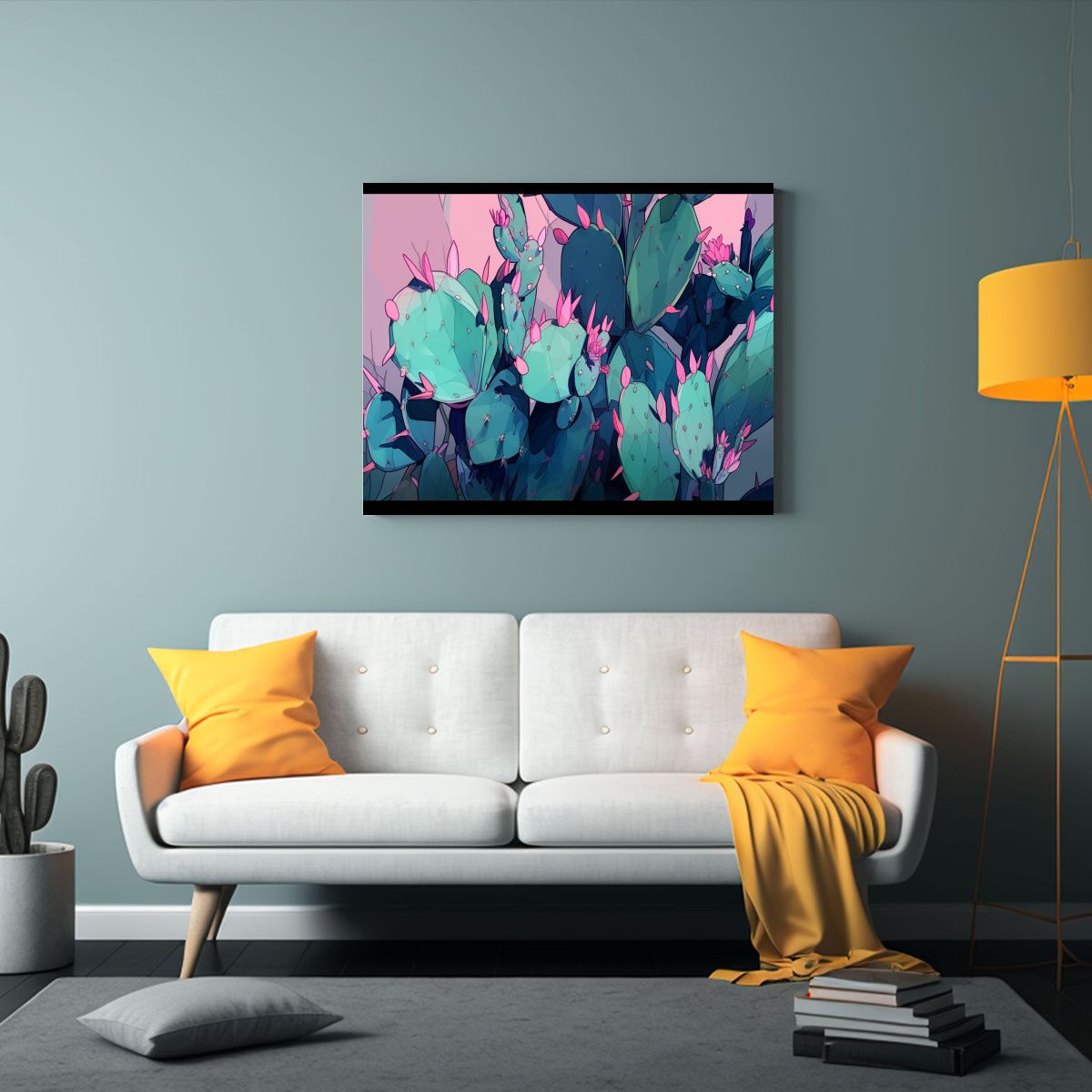 GENERICO - Cuadro Acuarela Poder A Cactus Plantas En Colores Vibrantes  120x80cm