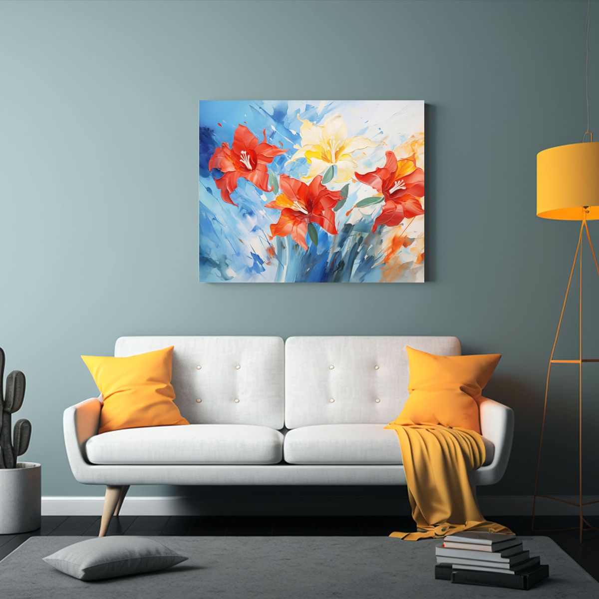 GENERICO - Cuadro Abstracto Representando Flores Narcisos En Rojo Y Azu 120x80cm