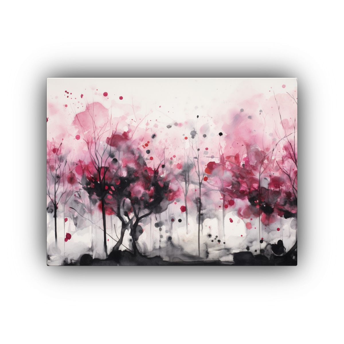 GENERICO - Pintura Abstracta De árboles Frutales En Colores Negro Y Ro 120x80cm