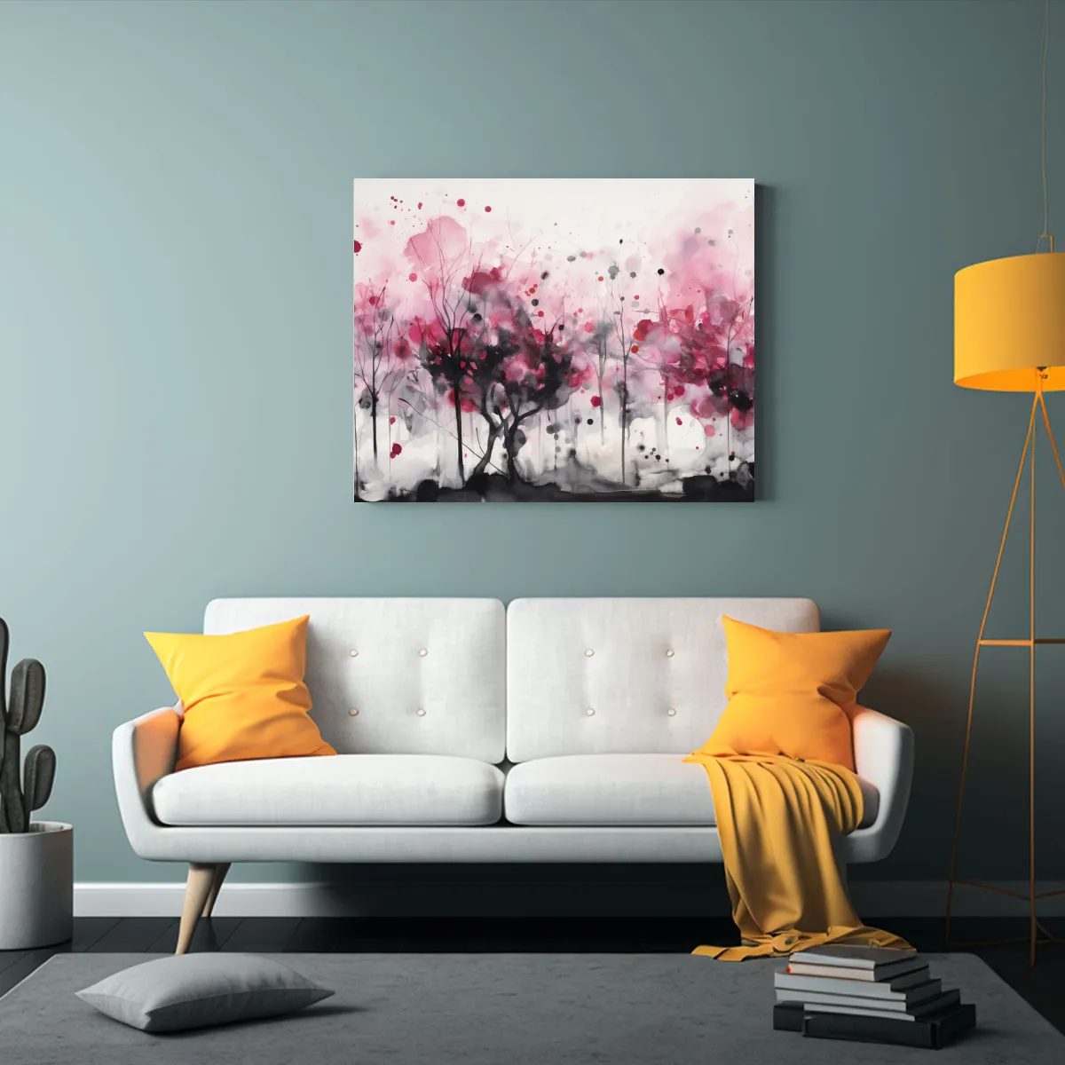 GENERICO - Pintura Abstracta De árboles Frutales En Colores Negro Y Ro 120x80cm