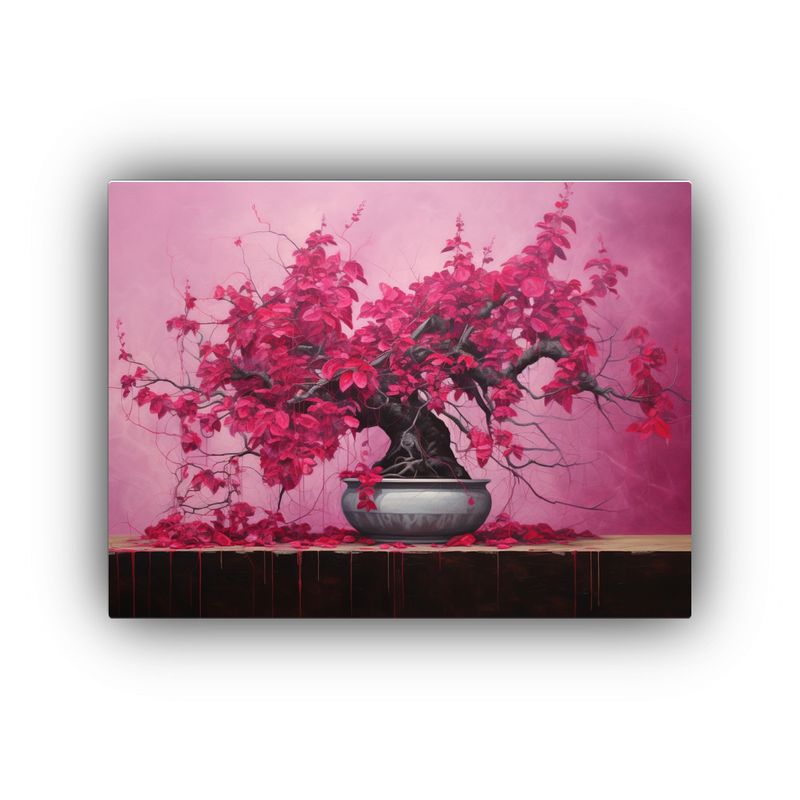 GENERICO - Cuadro Abstracto Detallado En óleo Con Bonsái Fucsia Decor 120x80cm