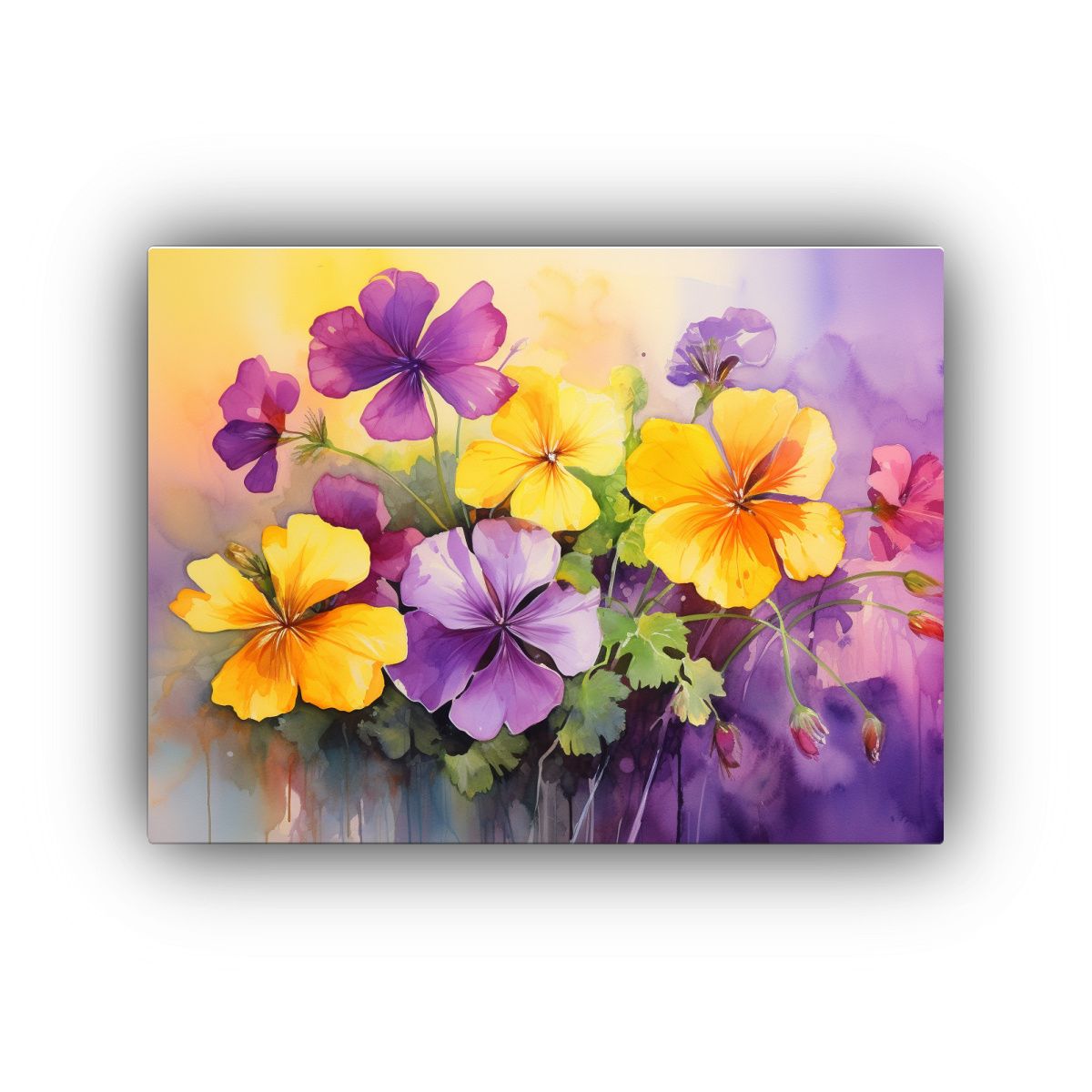 GENERICO - Cuadros Abstractos De Flores Geranio Amarillo Y Púrpura Si 120x80cm