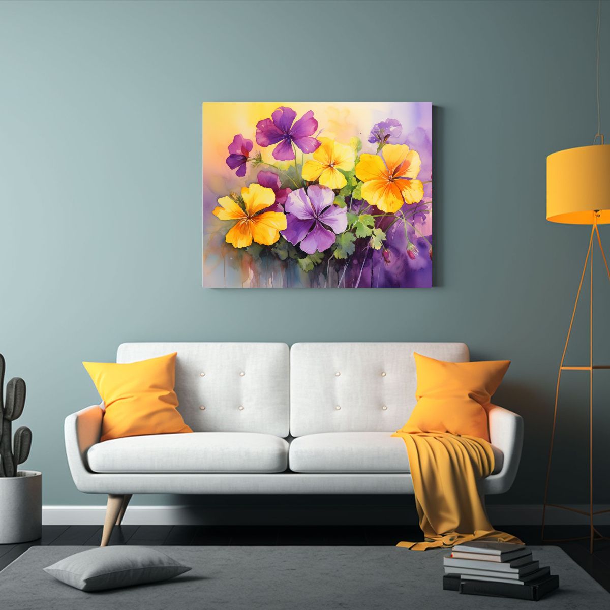 GENERICO - Cuadros Abstractos De Flores Geranio Amarillo Y Púrpura Si 120x80cm