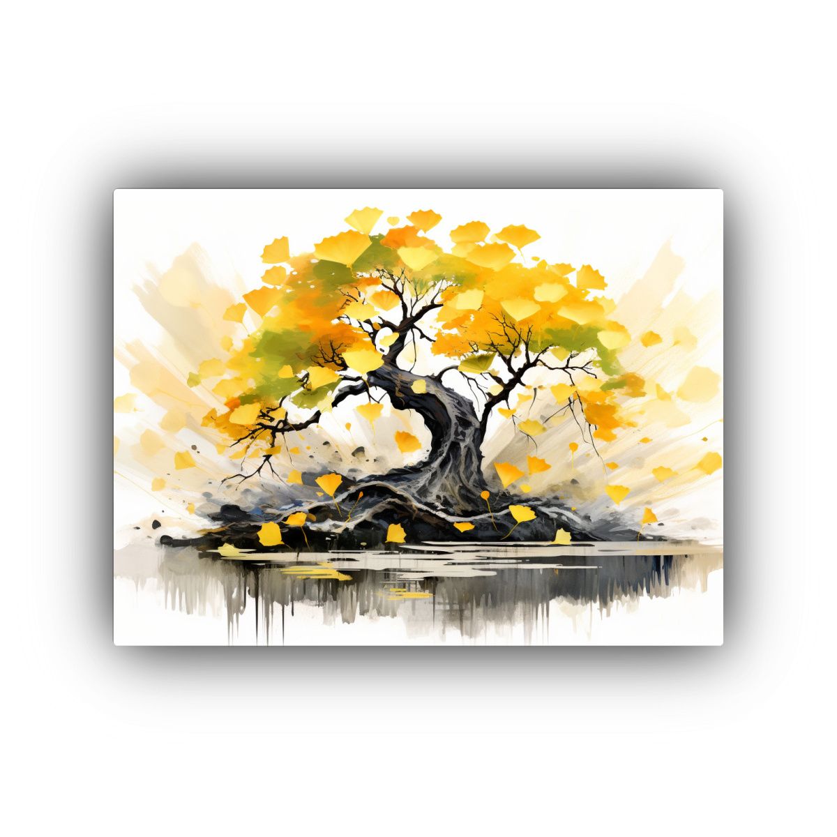 GENERICO - Cuadro Ginkgo Biloba Bonsái Amarillo Y Negro Abstracción C 120x80cm