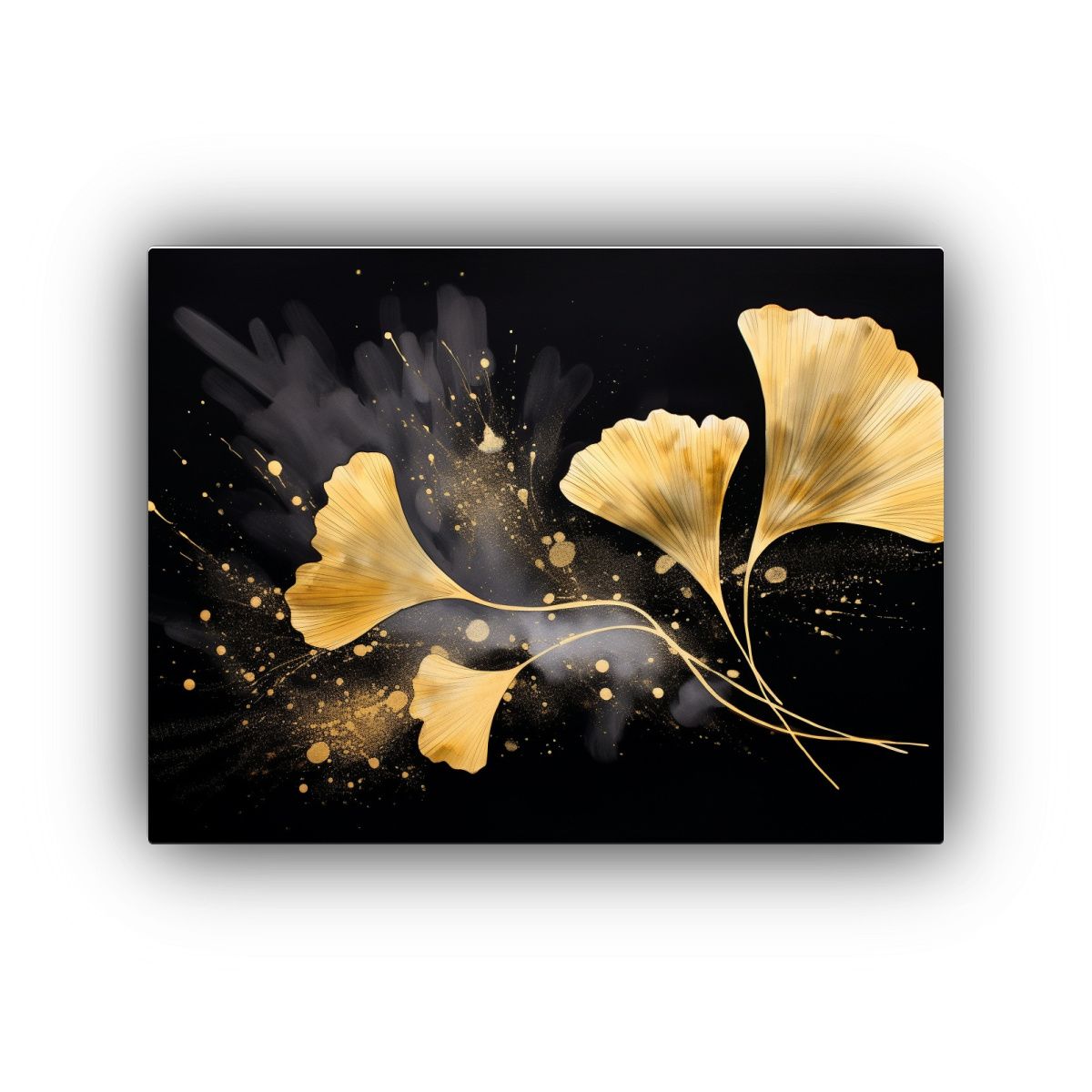 GENERICO - Cuadro Impreso Hojas De Ginkgo En Oro Y Negro Atmosfera Neo 120x80cm