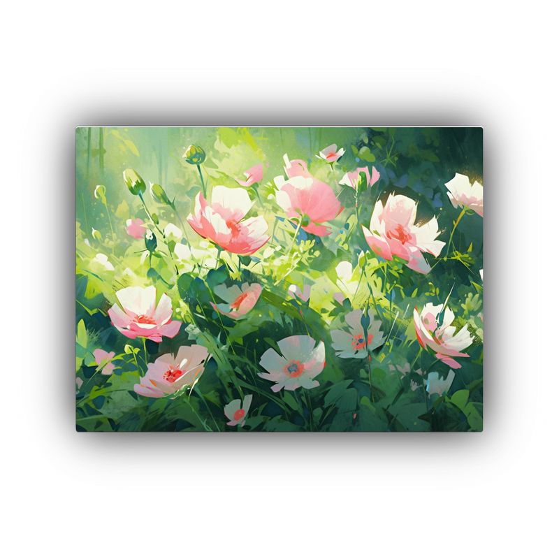 GENERICO - Pintura De Flores En Lienzo En Colores Verde Y Magenta 60x40cm