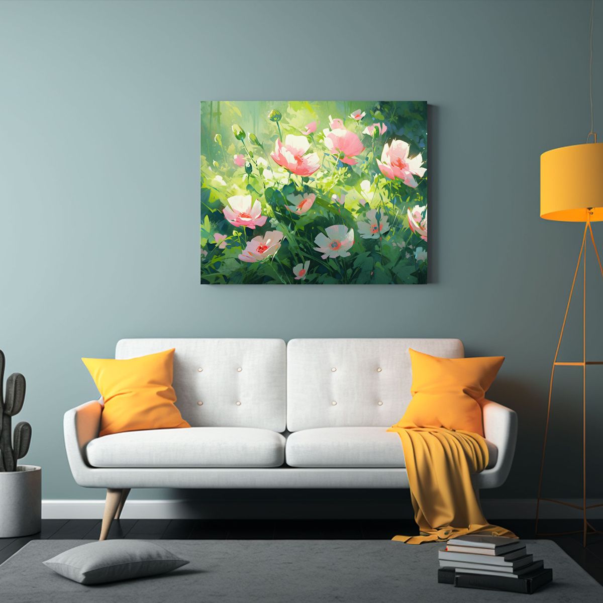GENERICO - Pintura De Flores En Lienzo En Colores Verde Y Magenta 60x40cm