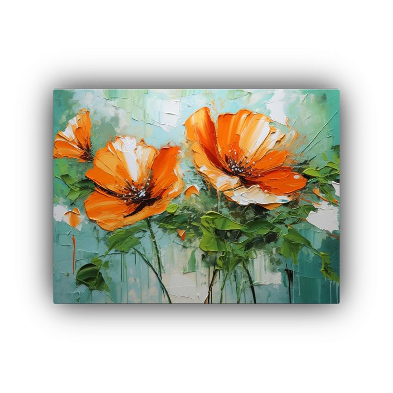 GENERICO - Pintura En Lienzo De Flores En Tonos Verde Y Naranja Para De 120x80cm