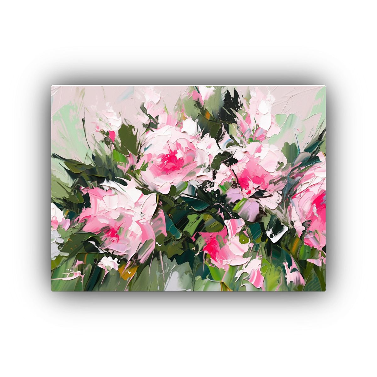 GENERICO - Cuadro De Flores En Lienzo Verde Y Rosa Para Decoración De  120x80cm