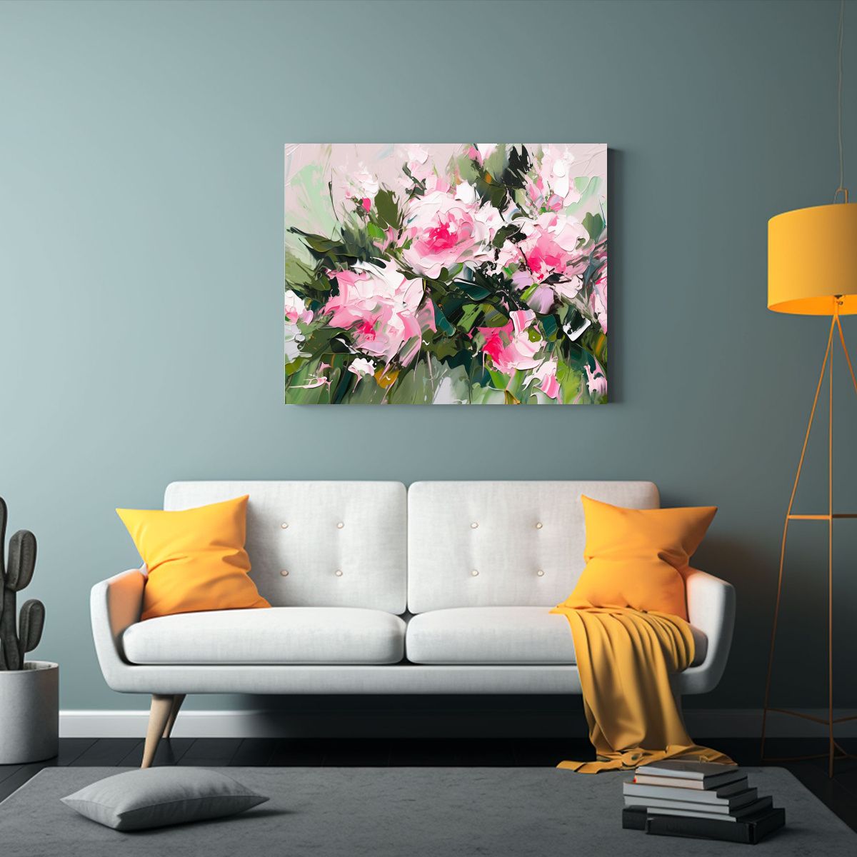 GENERICO - Cuadro De Flores En Lienzo Verde Y Rosa Para Decoración De  120x80cm