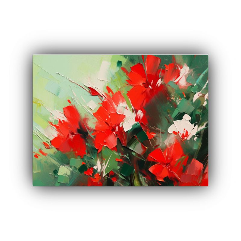 GENERICO - Cuadro Estilo Galería Protagonismo De Flores Verdes Y Roja 120x80cm