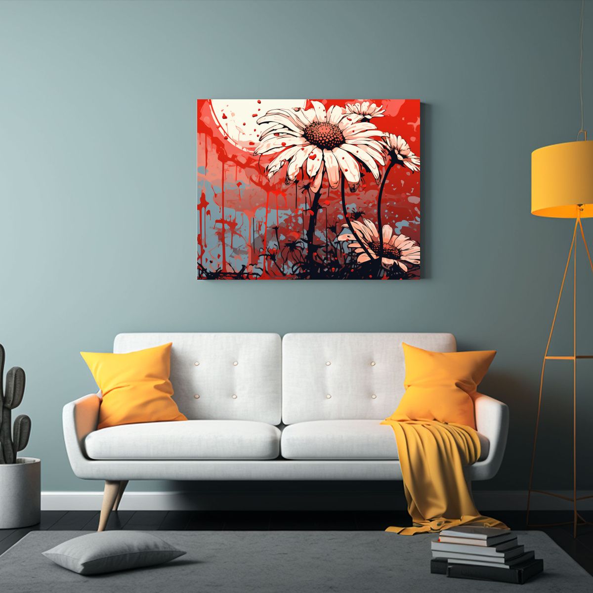 GENERICO - Cuadro Diseño Habitación Con Herbas De Manzanilla En Tonos 120x80cm