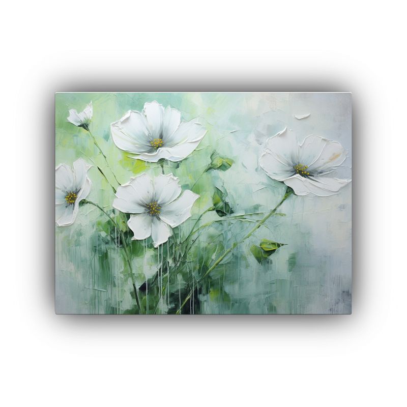 GENERICO - Pintura De Flores En Lienzo Verde Y Plateado Para Decoració 120x80cm