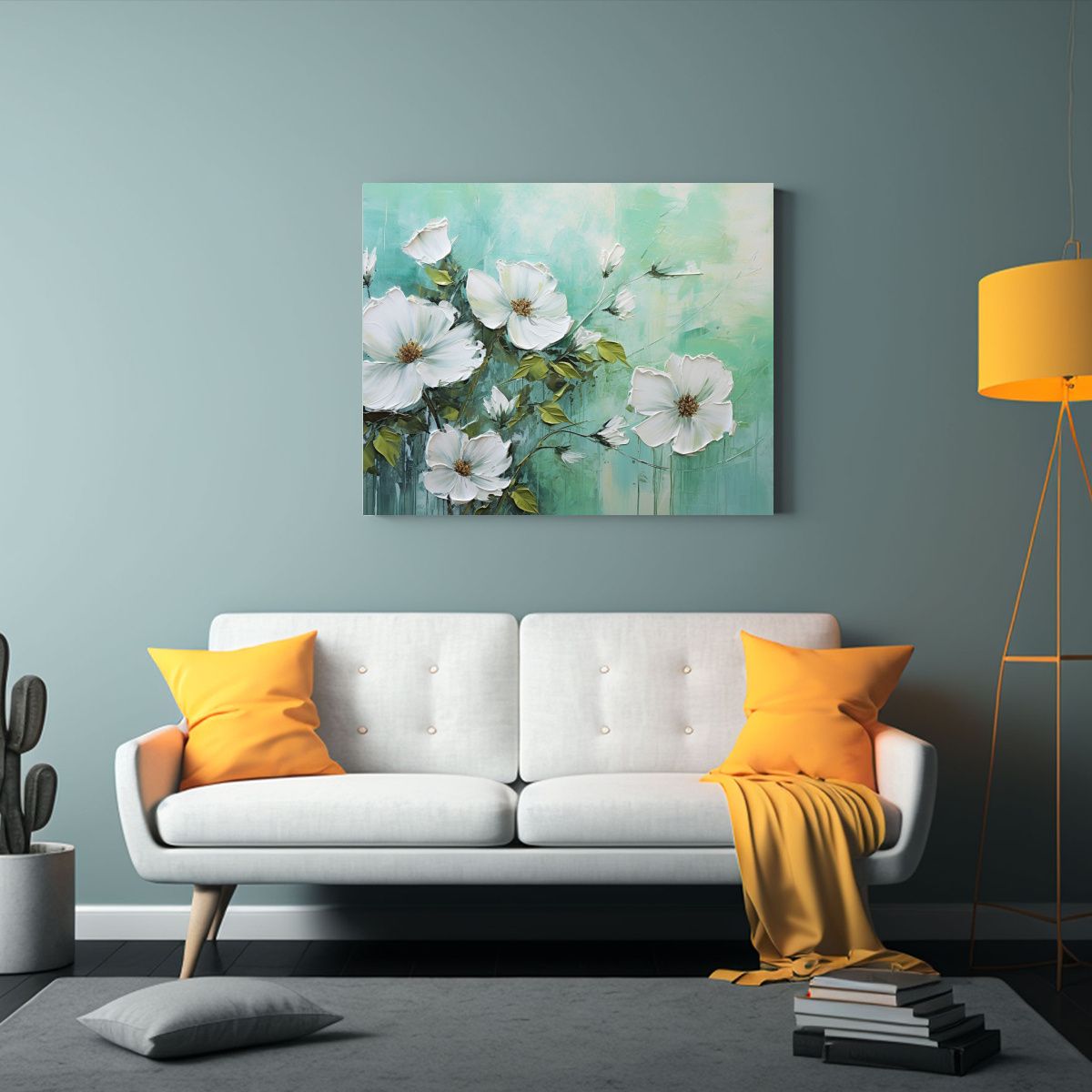 GENERICO - Cuadro Floral Verde En Tela Estilo Bastidor Decorativo Elega 120x80cm