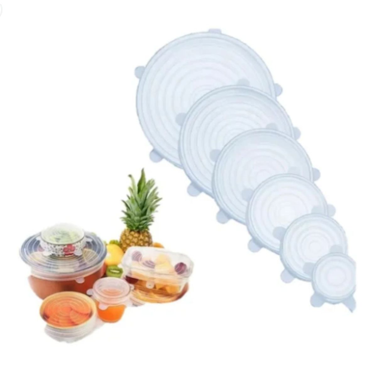 GENERICO - Set 6 Tapas Silicona Adaptable Para Alimentos Reutilizables