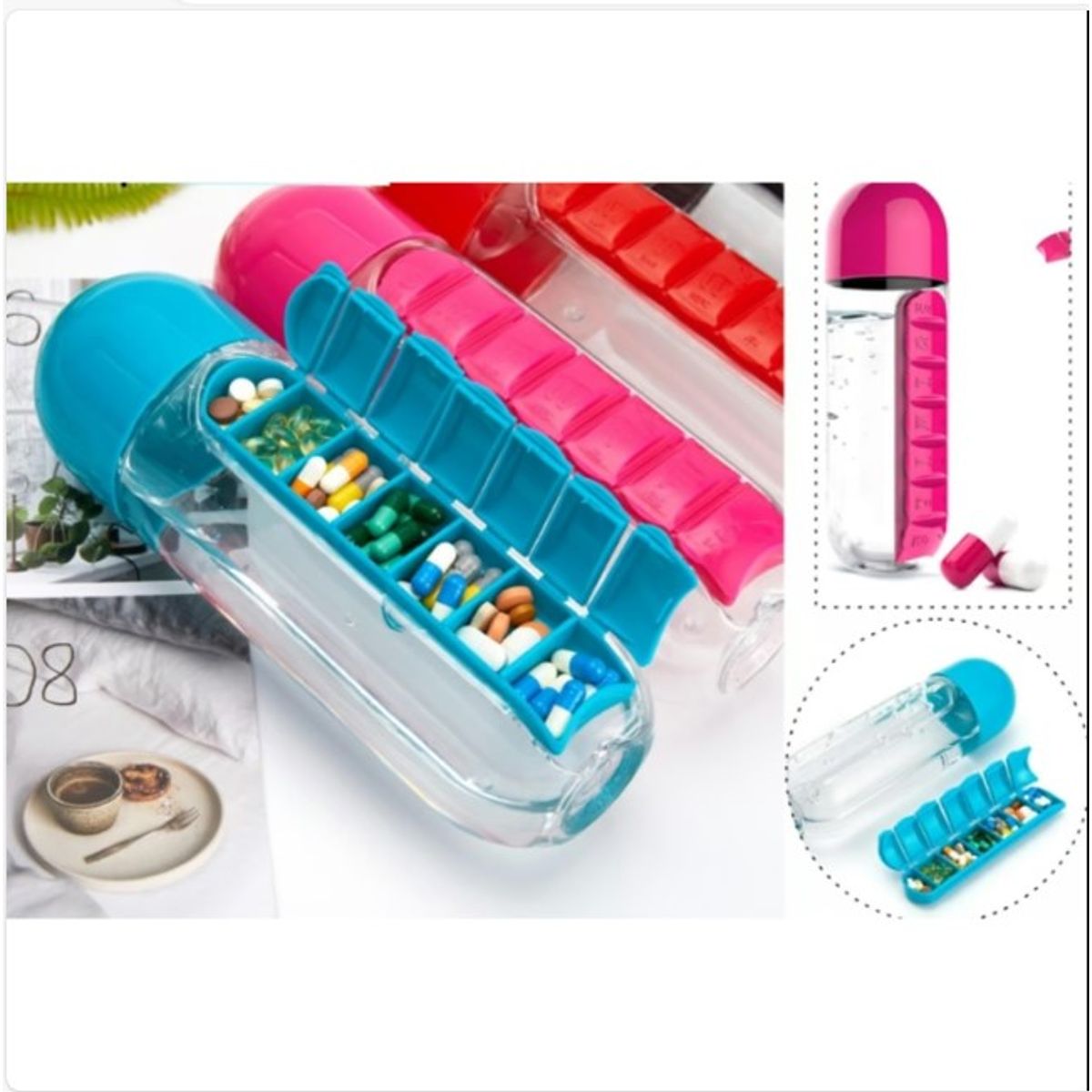 GENERICO - Botella Para Agua Con Pastillero 600ml Turquesa