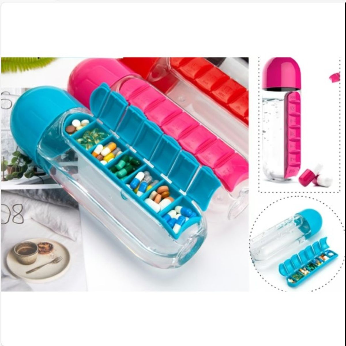 GENERICO - Botella Para Agua Con Pastillero 600ml Rojo