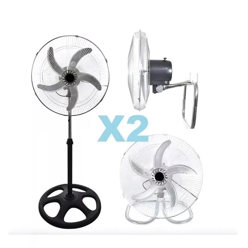 GENERICO - Pack 2 Ventilador Industrial Metalico 18 Alta Potencia 3 En1