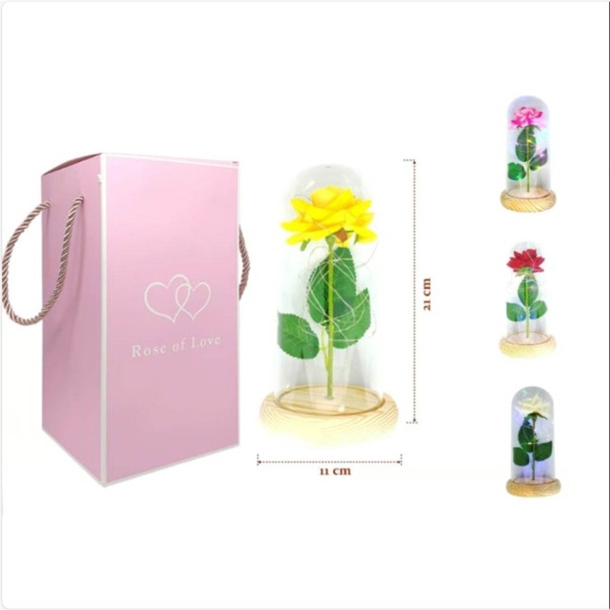 GENERICO - Rosa Eterna Cupula Vidrio Luces Led - Blanco