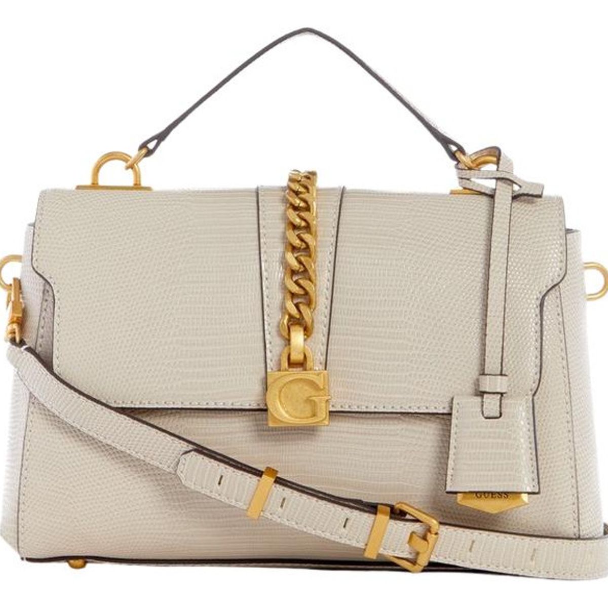 GUESS - Cartera Tiberia Top Handle Flap Crema Guess