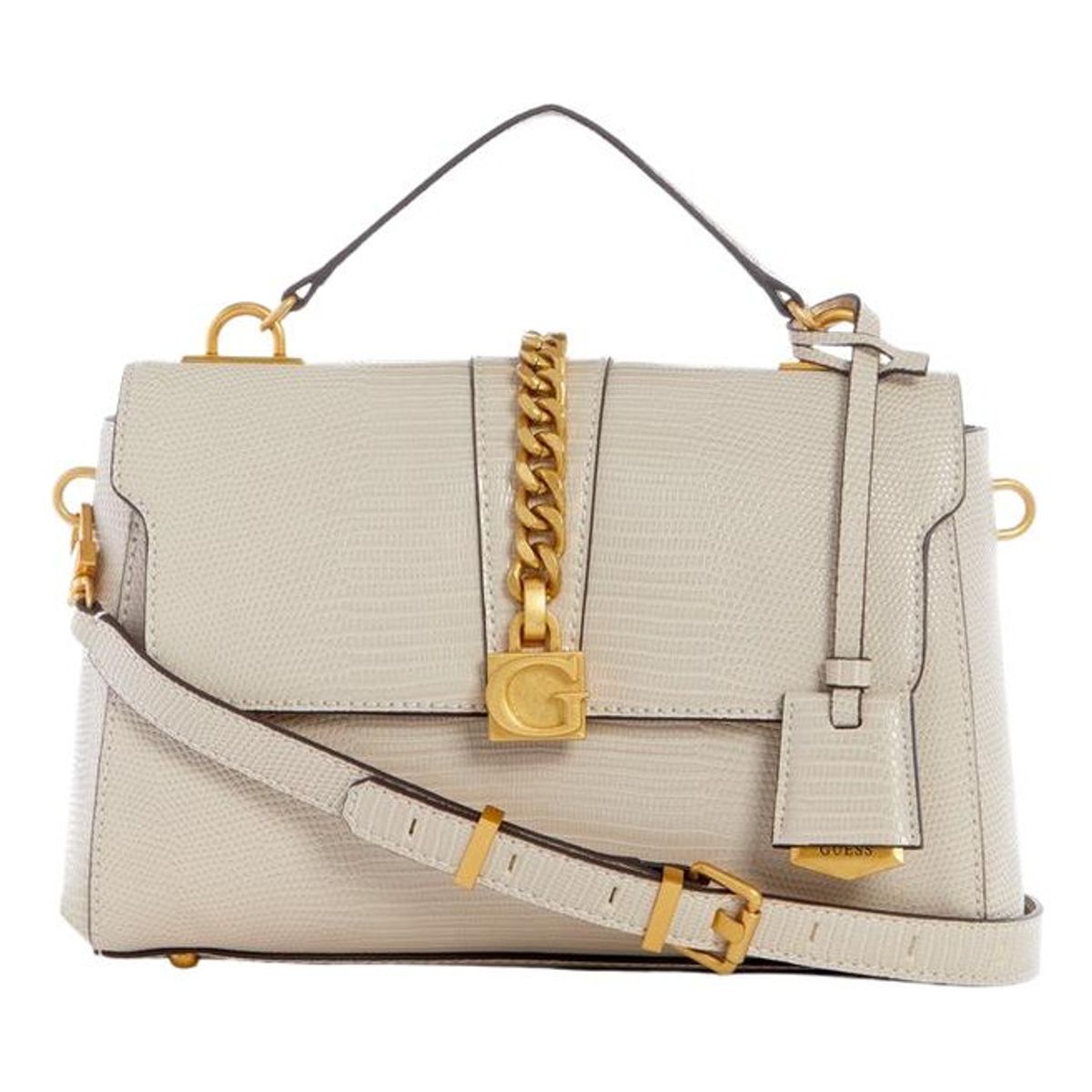 GUESS - Cartera Tiberia Top Handle Flap Crema Guess