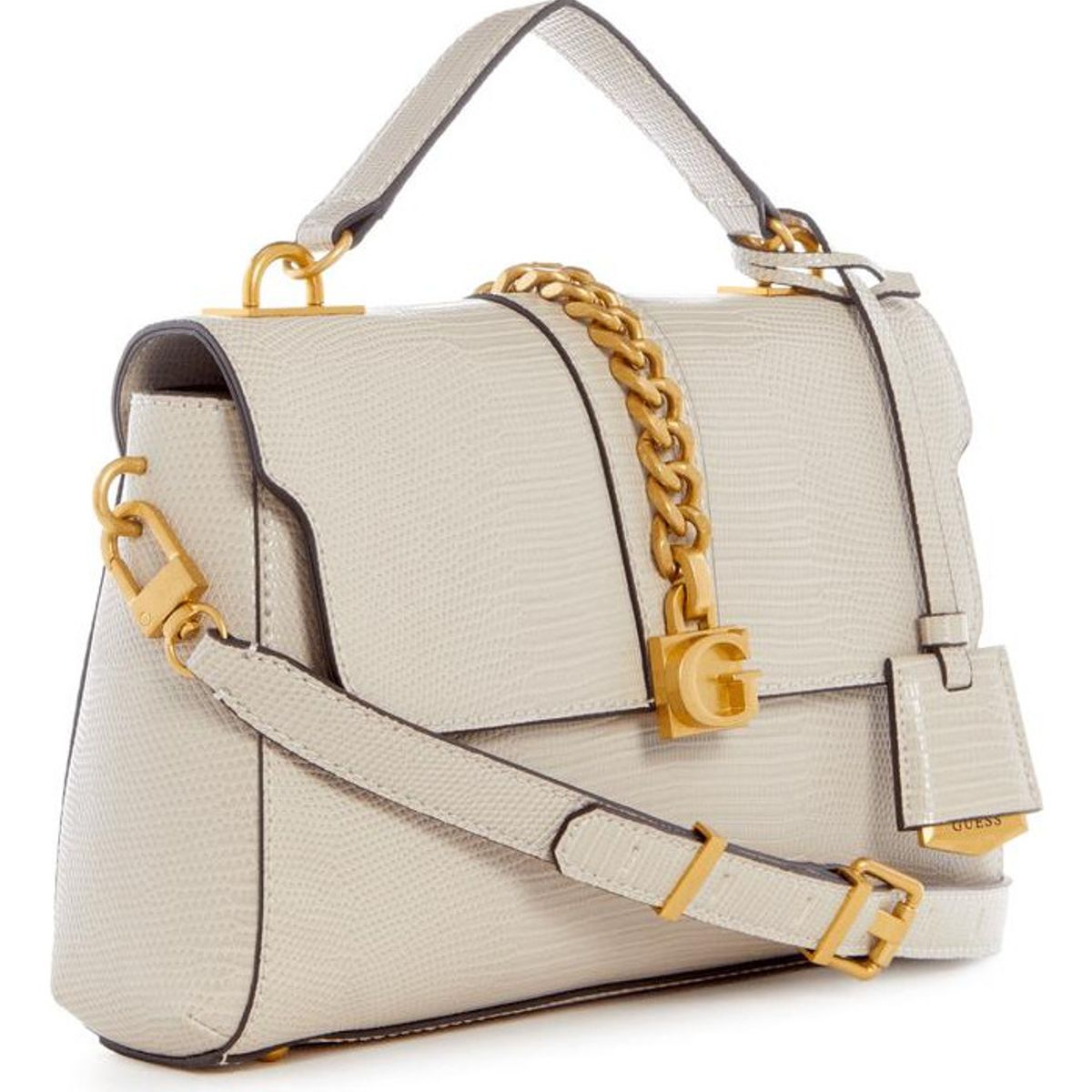 GUESS - Cartera Tiberia Top Handle Flap Crema Guess