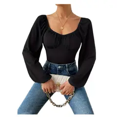 GARSIL - Body Elegante Con Manga Larga Y Ancha Para Mujer Tela Acanalada