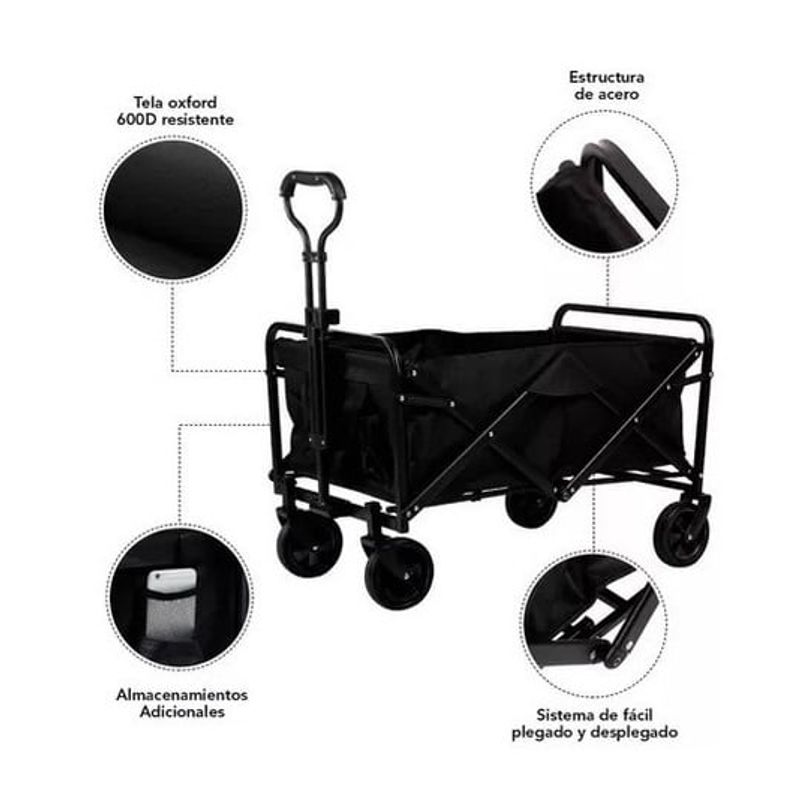 GENERICO - Carrito De Compras Plegable Ideal Para Camping Pro Max Color Negro