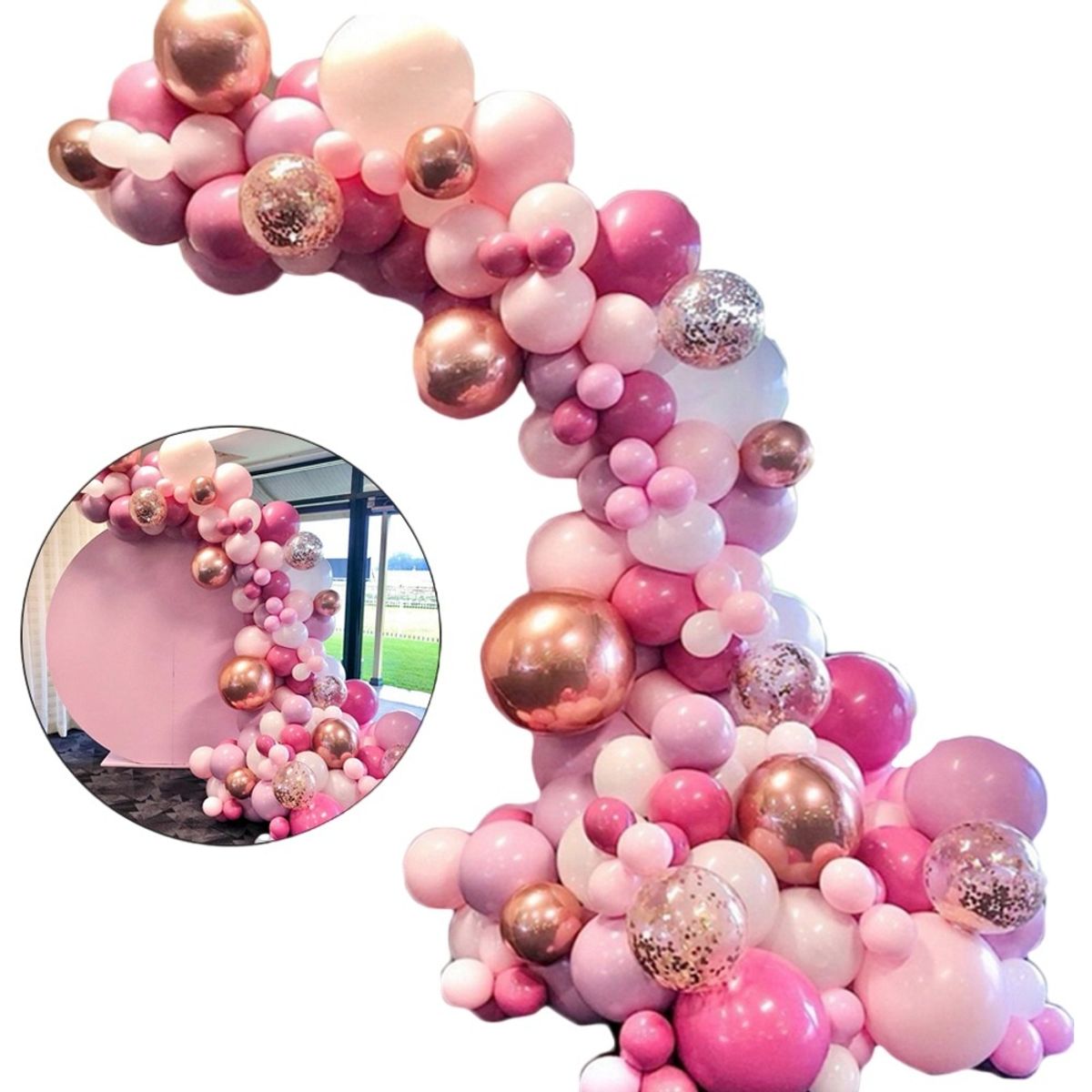 1724 - Arco Orgánico Globos Set Decoración Rosado-fucsia 121 Piezas