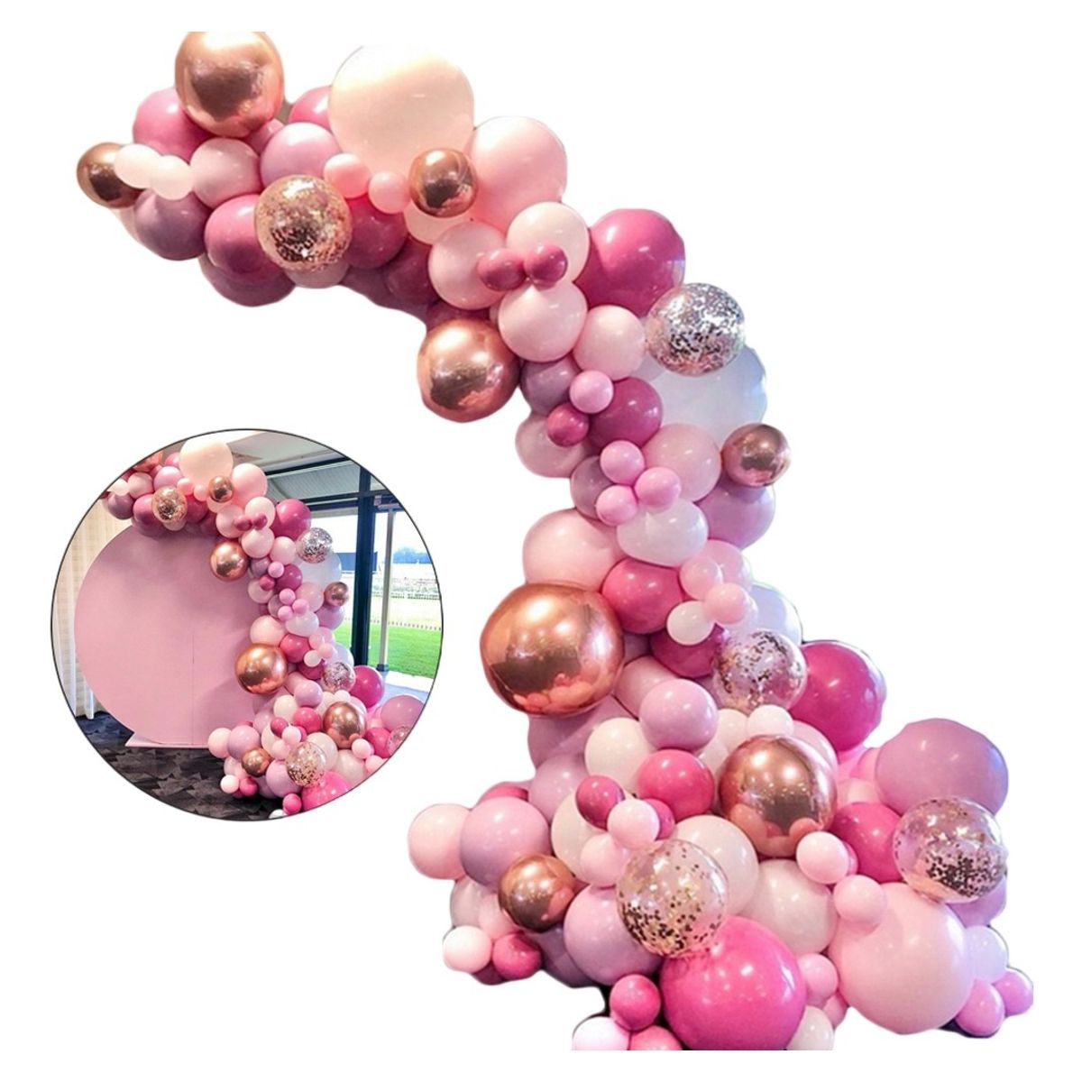 1724 - Arco Orgánico Globos Set Decoración Rosado-fucsia 121 Piezas