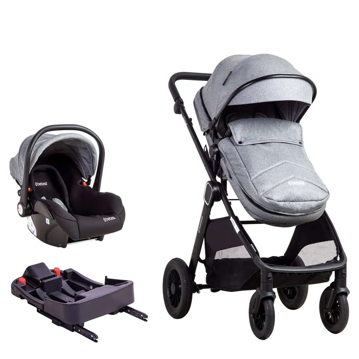 BEBESIT - Coche Cuna Travel System Isofix Sunset Premium Gris Bebesit