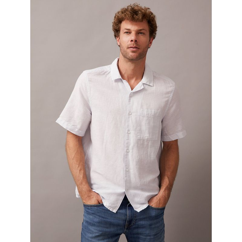 CALVIN KLEIN - Camisa Linen Cotton Cuban Celeste Calvin Klein