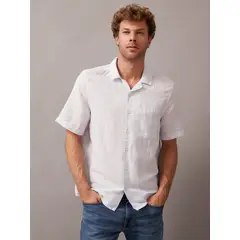 CALVIN KLEIN - Camisa Linen Cotton Cuban Celeste