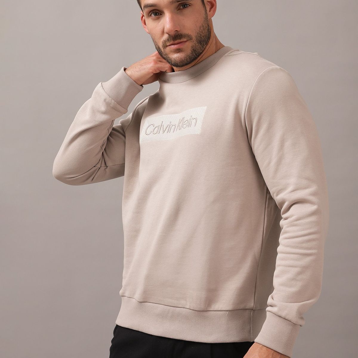 CALVIN KLEIN - Polerón Textured Embroidery Beige Calvin Klein