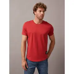 CALVIN KLEIN - Polera Badge Turn Up Sleeve Rojo