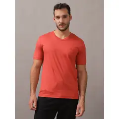CALVIN KLEIN - Polera Smooth Cotton V-Neck Rojo