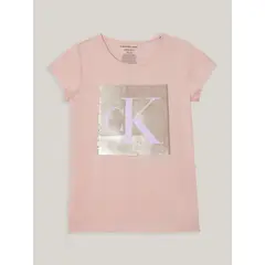 CALVIN KLEIN - Polera Niña Monogram Sequin Rosado