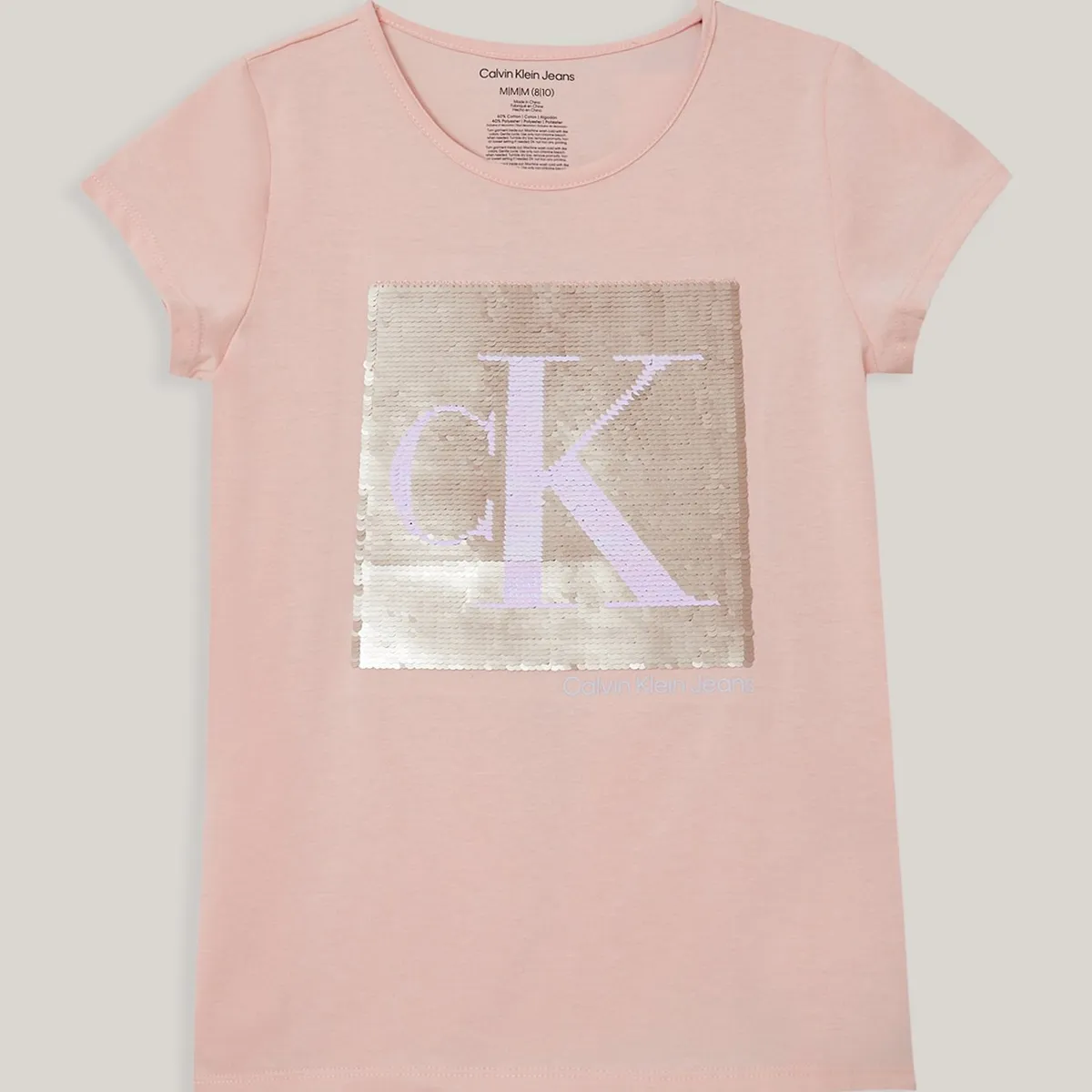 CALVIN KLEIN - Polera Niña Monogram Sequin Rosado Calvin Klein