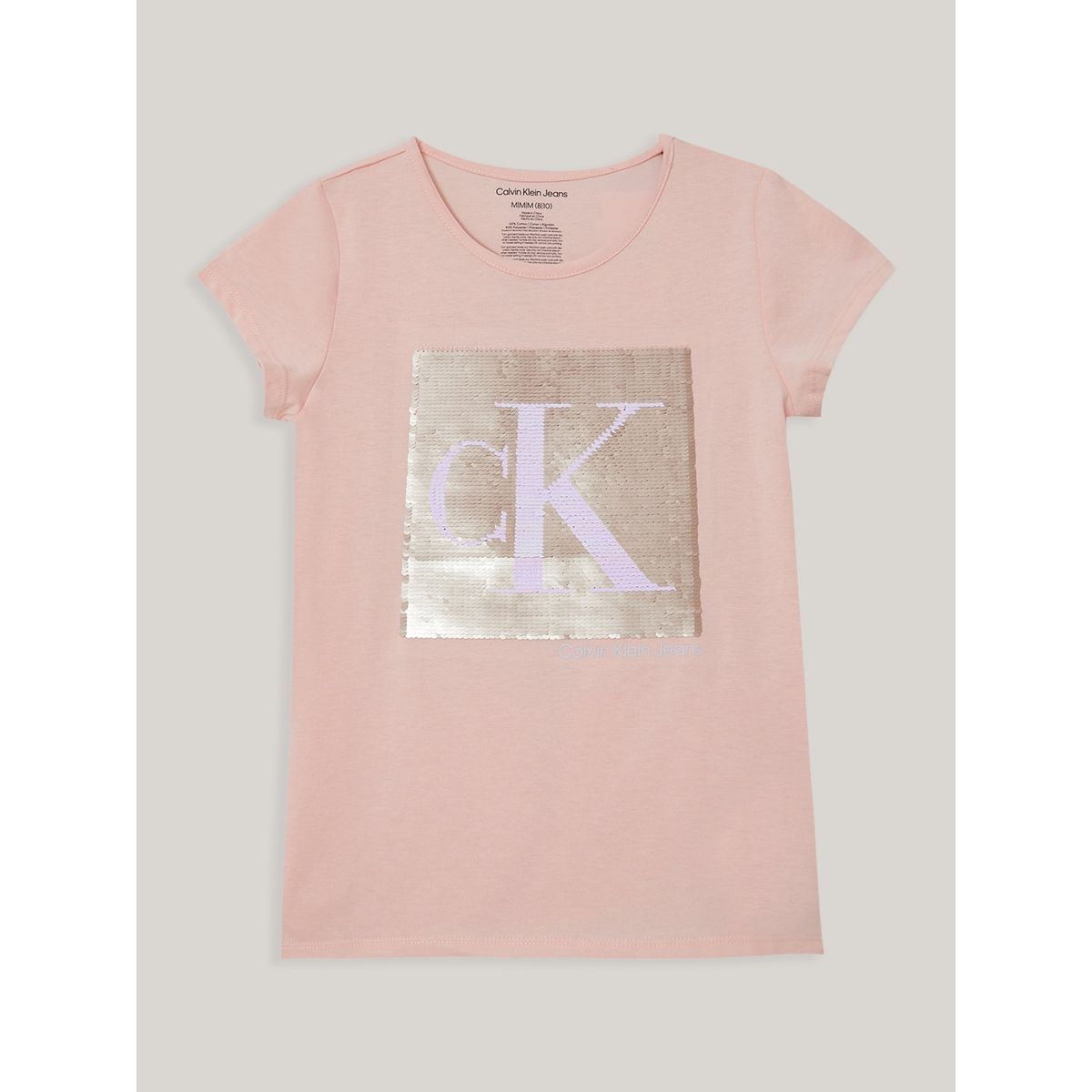 CALVIN KLEIN - Polera Niña Monogram Sequin Rosado Calvin Klein