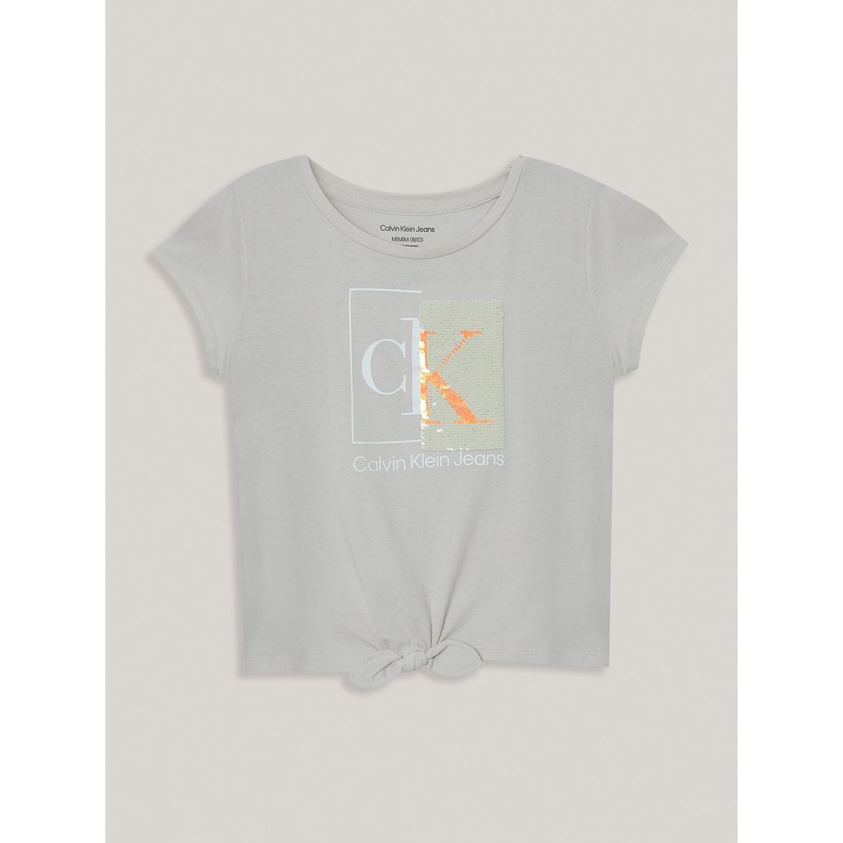 CALVIN KLEIN - Polera Niña Split Monogram Sequin Gris Calvin Klein