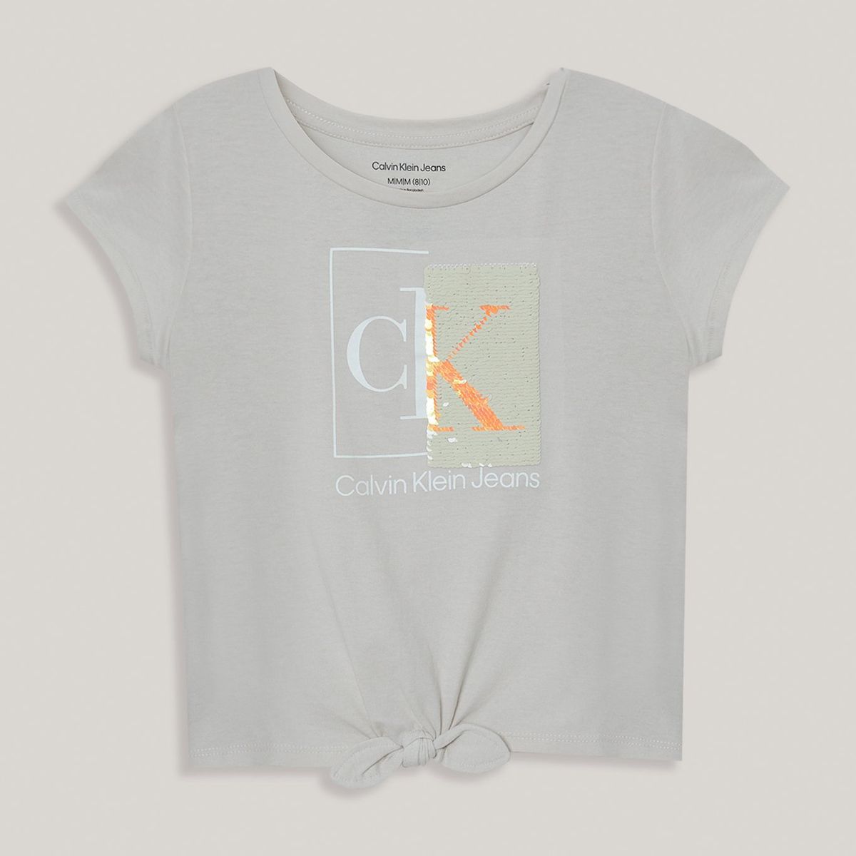 CALVIN KLEIN - Polera Niña Split Monogram Sequin Gris Calvin Klein