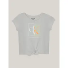 CALVIN KLEIN - Polera Niña Split Monogram Sequin Gris