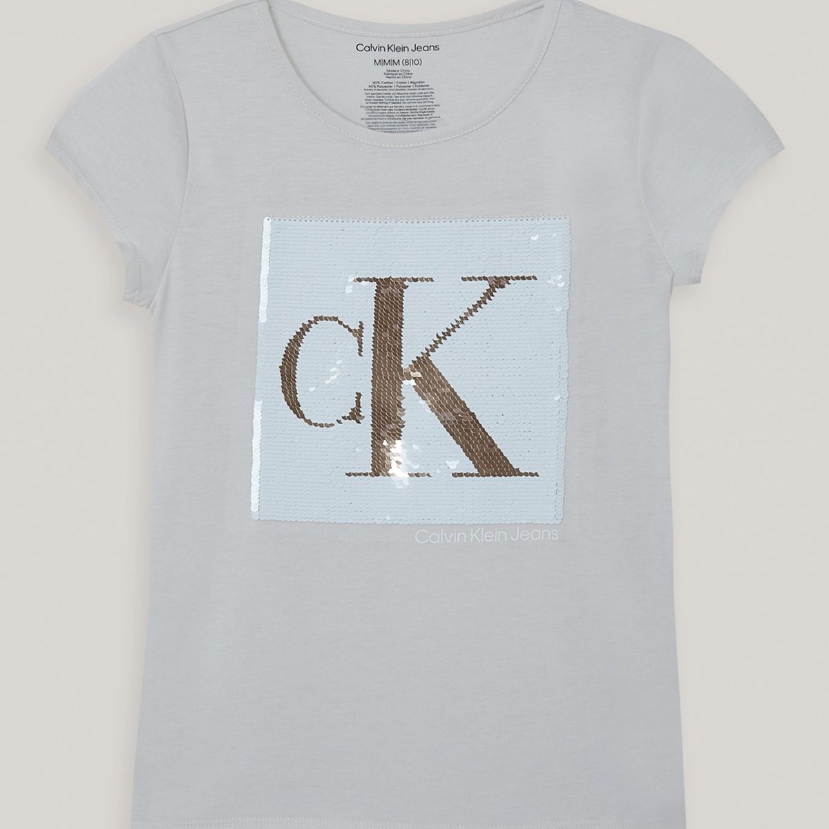 CALVIN KLEIN - Polera Niña Monogram Sequin Blanco Calvin Klein