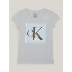 CALVIN KLEIN - Polera Niña Monogram Sequin Blanco