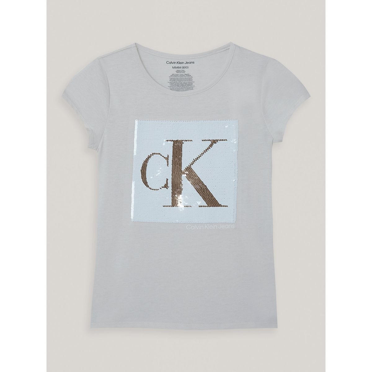 CALVIN KLEIN - Polera Niña Monogram Sequin Blanco Calvin Klein